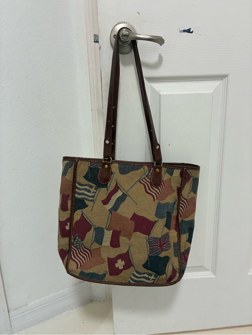 Patterned Flag Tote Bag in Brown and Multicolor